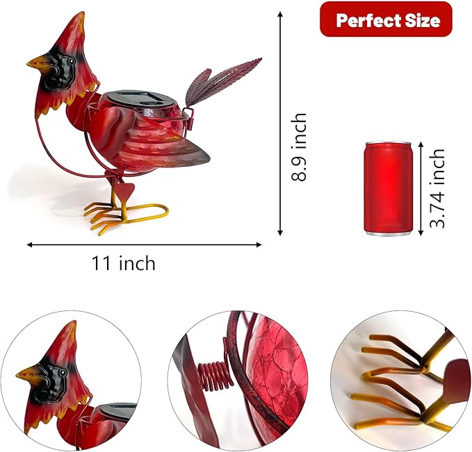 HONGLAND Cardinal Solar Garden Lights Outdoor Decor, Red Bird Figurine Garden Statue Cute Decorations for Pathway Yard Art Lawn Ornaments Mom Grandma Women