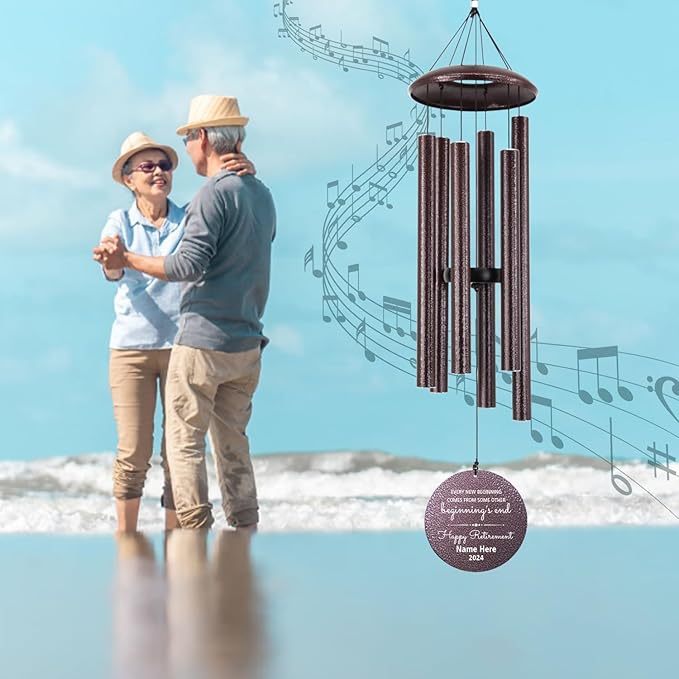 Personalized Wind Chimes 2025 Retirement, Retirement Gifts for Dad/Mom, Celebrate Retire, Custom Metal Retirement Wind Chimes for Woman/Man Outdoor 36inch (Produced in USA)