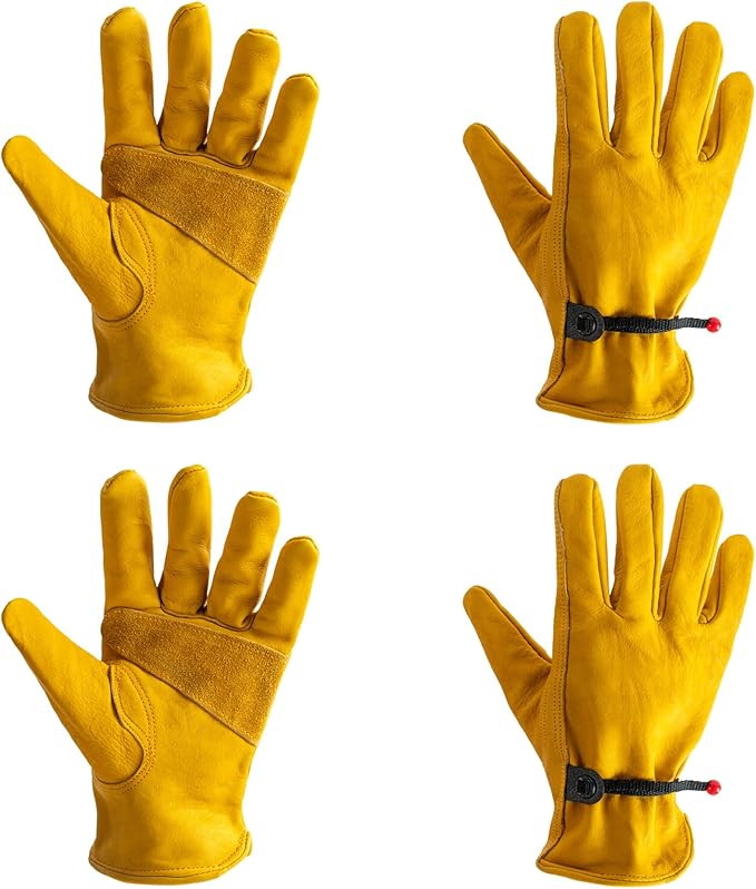 Leather Work Gloves for Men Women, Durable Gardening Gloves, Cowhide Work Gloves for Driver, DIY, Construction