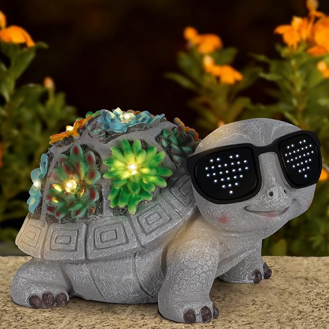Solar Garden Statues Turtle with Succulent and LED Lights Birthday Gifts for Women Mom Grandma Solar Outdoor Decor for Patio Backyard Yard Lawn Decoration-Unique
