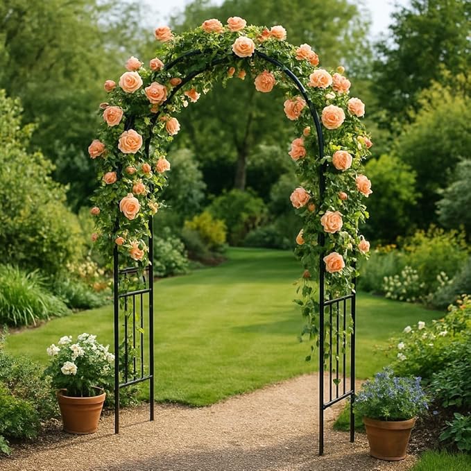 Metal Garden Arch Arbor Trellis – Heavy Duty Steel Garden Arbor for Climbing Plants, Wedding Ceremony, Party & Outdoor Decoration – Weather-Resistant Black Garden Archway for Lawn, Patio, and Pathway