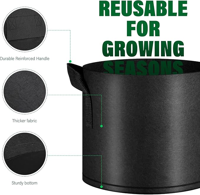 12 Pack Grow Bags 10 Gallon, 300G Heavy Duty Thickened Non-Woven Plant Bag Plant Fabric Pots with Handles Planting Bags, Pot for Plants