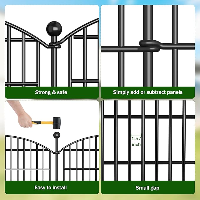 Decorative Garden Fence, 5 Panels - 32 in (H) x 11.8 ft (L) No Dig Dog Fence Outdoor for Yard, Rustproof Tall Garden Fencecing Panels, Animal Barrier Suitable for Yard Border, Patio, and Outdoor Use