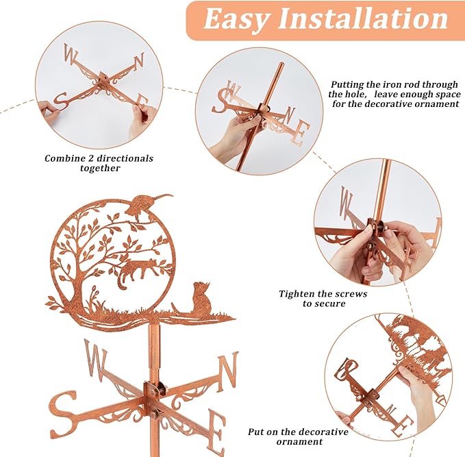 SUPERDANT Tree Cat Weather Vane Playing Cats Wind Vanes for Yard Animal Metal Weathervane Roof Mount for Gardens Outside Reddish Copper Weathervanes Farmhouse Farm Barn Sheds Patio Decorations