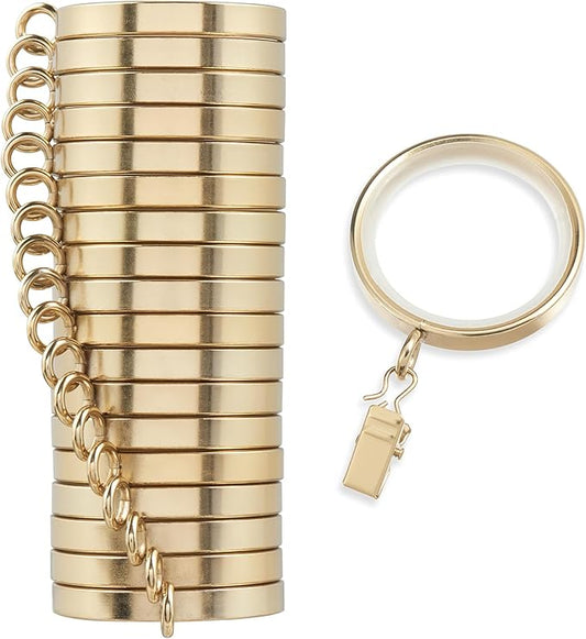 MODE Cambria Designer Series - Premium Easy Glide 18 Count Curtain Rings - Metal with Smooth, Quiet Nylon Inserts with Clips - 2 inch Diameter (1-5/8 inch Inside Diameter) - Brushed Gold