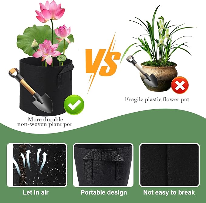 6Pcs Lily Plant Pots for Pond, Aquatic Pond Planter for Pond Durable Breathe Reusable Fabric Plant Bags for Aquatic Plants, Potato, Carrot, Onion, Flower (3 Gallon)