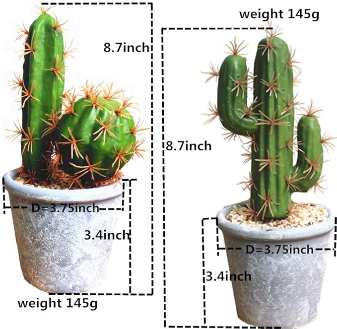 Artificial Succulent Plants,Fake Cactus Decorative Plants - Artificial Cacti with Gray Pots Planters,Artificial Faux Cactus for Home Décor House Office Ornaments