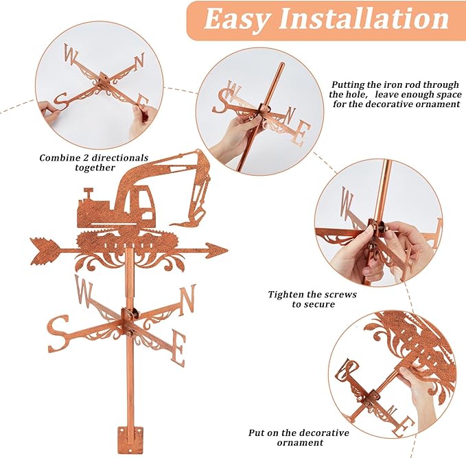 SUPERDANT Digger Weather Vane Engineering Vehicles Metal Weathervane Copper Windvanes Decorative Wind Direction Vanes Signs for Farmhouse Sheds Outdoor Garden Lawn Roof Paddock Decoration
