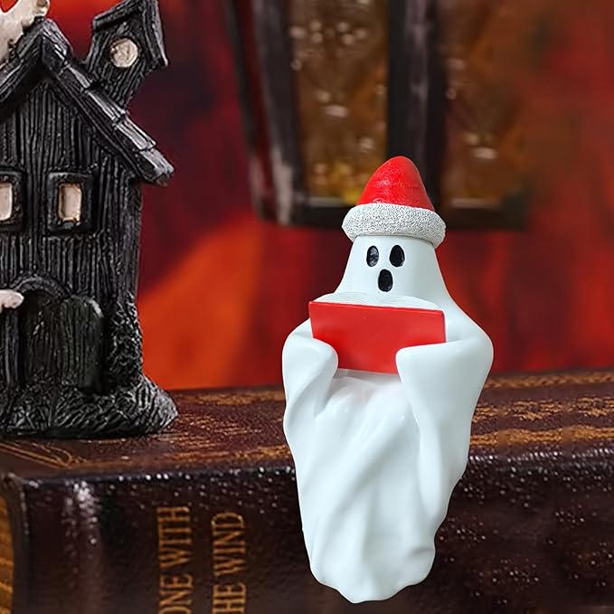 Christmas Figurine Cute Funny Figurines with Xmas Hat Read a Book Design Unique Ghost Xmas Indoor Decorations for Christmas Decor Home OfficeTable Bedroom Desktop Display Ornaments 1 PCS