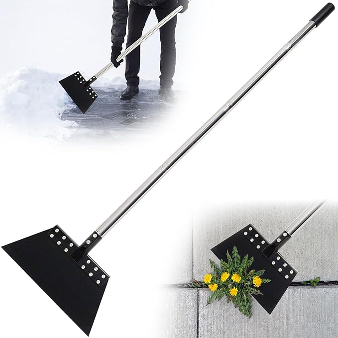 Garden Flat Shovel 65in Floor Scraper Long Handle Heavy Duty Weed Scraper with 11in Spring Steel Blade Multifunctional Cleaning Shovel for Ice, Snow, Weed, Dirty, Moss, Driveway, Lawn Edging