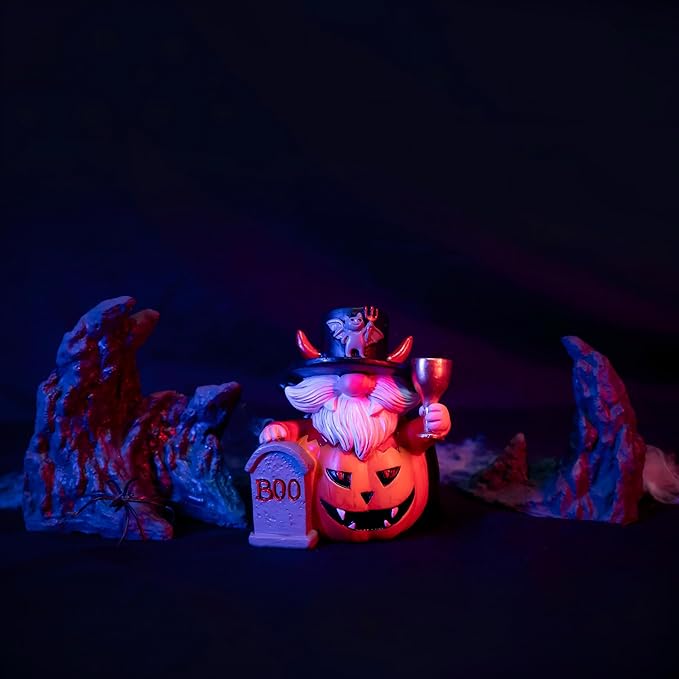 3PCS Halloween Gnomes Figurines Decor Pumpkin Themed Handmade Resin Gnome Halloween Decor Vampire Wizard Witch Gnomes Gifts for Women Home Decor Statue for Tier Tray (Pumpkin)