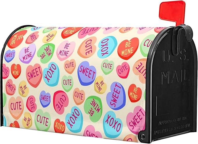 Happy Valentines Day Mailbox Covers Magnetic Standard Size 18X21 Inch Love Heart Candy Mailbox Wraps Cover Decoration Outdoor Garden Home Yard Outside