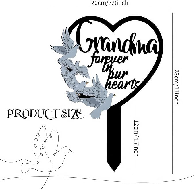 HPMAISON 11 inch Metal Grandma Memorial Stake Grave Decorations for Cemetery Gravesite Sympathy Markers Waterproof Memorial Gifts for Loss of Grandmother Tombstones Plaque Outdoors Lawn Yard Decor