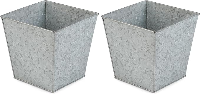 BIRDROCK HOME 2 Pack 8" Rustic Square Planter - Indoor or Outdoor Plant Flower - Patio Porch Garden Pots - Rust and Weather Resistant