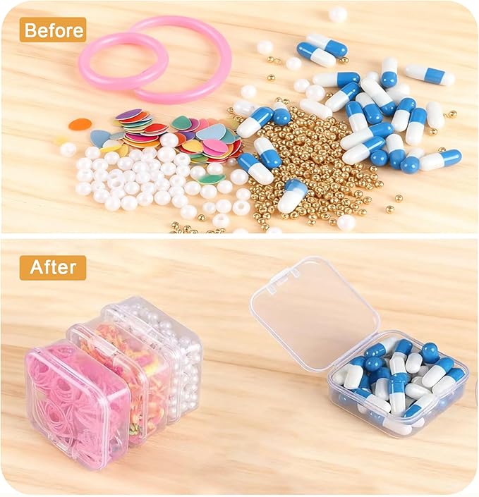 14 PCS Clear Plastic Small Storage Containers with Lids, Mini Rectangular Organizer Boxes in Multiple Sizes for Jewelry, Beads, Buttons, Nail Arts, Seeds, Screws, Thread and Other Small Parts