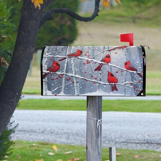 SUABO Mailbox Cover Red Cardinals Standard Magnetic Mailbox Covers Wraps for Christmas Home Yard Garden Decor