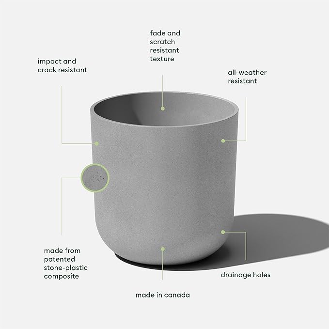 Veradek Round Lima Plastic Planter Pots for Indoor/Outdoor Garden Use, Gray, Suitable for Small to Large Succulent Plants, Flowers, Modern Interior Plants