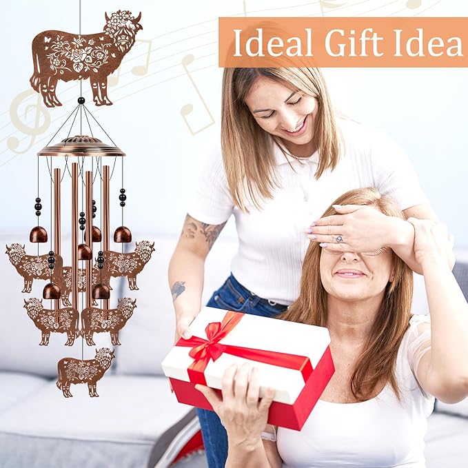 Highland Cow Wind Chimes - Cow Gifts for Men Women, Mom Grandma Wife Friends Birthday, Sympathy Memorial Wind Chimes for Outside, Garden Patio Yard Porch Home Decor