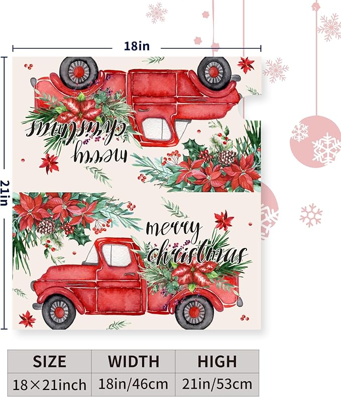 Christmas Red Truck Mailbox Covers Magnetic 21x18 Inches Standard Size Xmas Winter Mailbox Cover Post Letter Box Wraps for Outside Garden Yard Outdoor Christmas Decorations