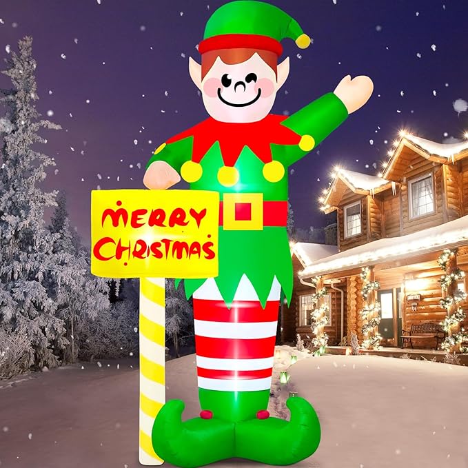 Danxilu 14 FT Giant Christmas Inflatables Elf Outdoor Decorations, Huge Elf Inflatable Built-in LED Lights Christmas Blow Up Yard Decorations Waterproof Outside Decor for Xmas Holiday Lawn