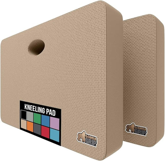 GORILLA GRIP Extra Thick Patent Pending Soft Foam Kneeling Pad, 2 PK, Supportive Large Cushion Knee Pads for Gardening, Baby Bath, Dirt and Water Resistant, Workout and Garden Supplies, 17.5x11, Beige