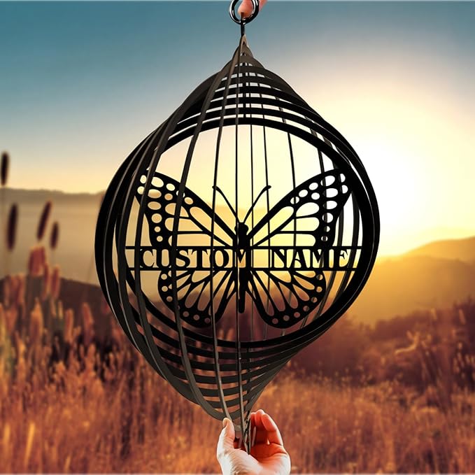 Personalized Wind Spinners Outdoor Butterfly, Custom Name Garden Wind Spinners, Hanging Outdoor Decor, Yard Art, Metal Hanging Wind Spinner for Indoor Lawn Patio Porch, Customized Gifts Color08
