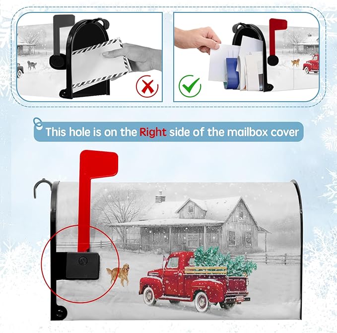 Winter Mailbox Cover Red Truck Snowflake Oversize Mailbox Wrap with Magnetic Strip Christmas Dog Snowy Letter Post Box Cover Decoration Welcome Home Outdoor Large Size 25.5" Lx 21" W
