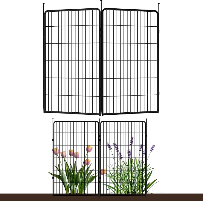 SunsGrove Garden Fence 45 in(H) x 4.5 ft(L) 2 Panels, Heavy Duty Metal Animal Barrier Fence for Dogs, Easy No-Dig Setup, Decorative Dog Fences, Black