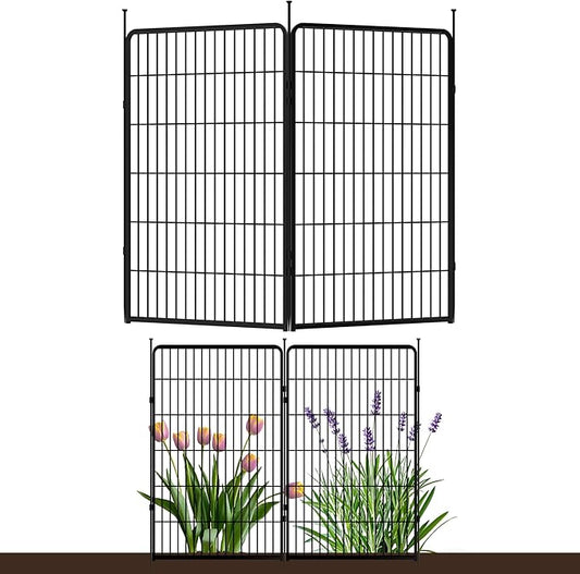 SunsGrove Garden Fence 45 in(H) x 4.5 ft(L) 2 Panels, Heavy Duty Metal Animal Barrier Fence for Dogs, Easy No-Dig Setup, Decorative Dog Fences, Black