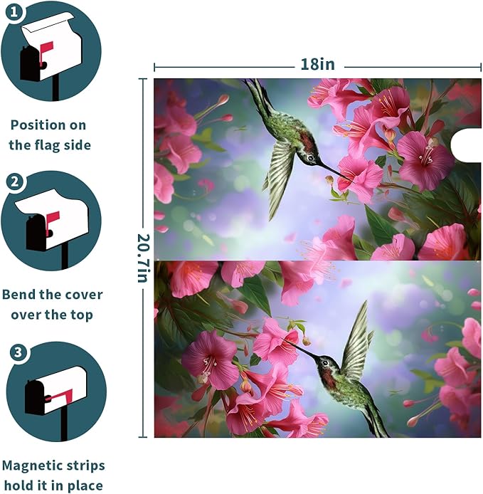 Flowers Magnetic Mailbox Cover - 18 x 21 Inch Bird & Floral Design - Spring/Summer Mailbox Wrap