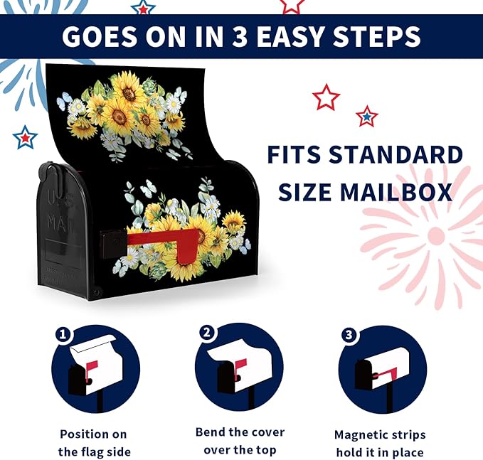 Summer Mailbox Cover Magnetic Summer Sunflower Waterproof Mail Wraps Spring Butterflies Floral Post Letter Box Covers Farmhouse Rustic Flowers Mailbox Covers Decor for Garden Yard 18x21 Inch