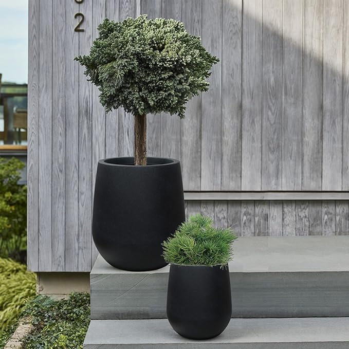 11.8" H Resin Tall Planters for Outdoor Plants, Modern Black Round Tapered Plastic Flower Pot for Outdoor and Indoor Plants, Large Plant Pot with Drainage Holes and Rubber Plug for Home Garden Patio