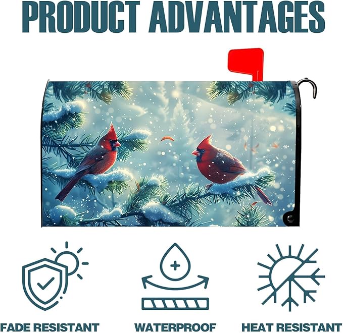 Nanikore Cardinal Red Bird Mailbox Cover Magnetic Standard Size 21 X 18 Winter Christmas Waterproof Post Box Cover Wraps Garden Yard Decor for Outdoor