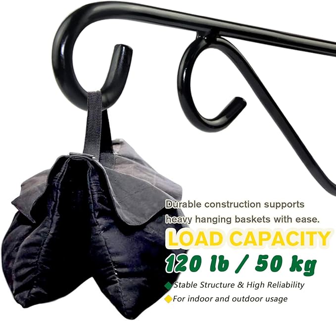 Hanging Plant Brackets, 2pcs 12 Inch Heavy Duty Wall Mount Bracket Strong Durable Rust-Resistant Plant Hanger Hook with High Load Capacity 120lb for Hanging Plants Bird Feeder Lantern Wind Chimes