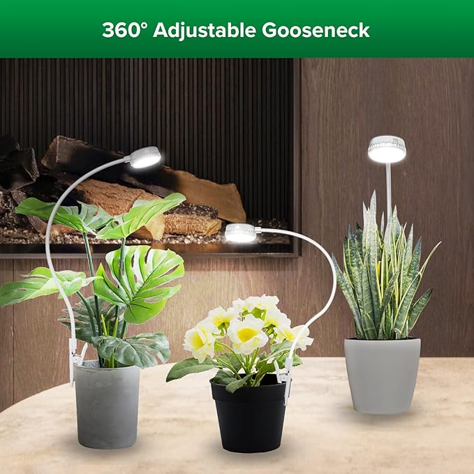 SANSI Grow Lights for Indoor Plants, ETL Listed Pot Clip LED Plant Lights for Indoor Growing, Full Spectrum, 4-Level Dimmable, Auto On Off 3 6 12 Hrs Timer for Small Plants, Garden White 5V 4-Pack