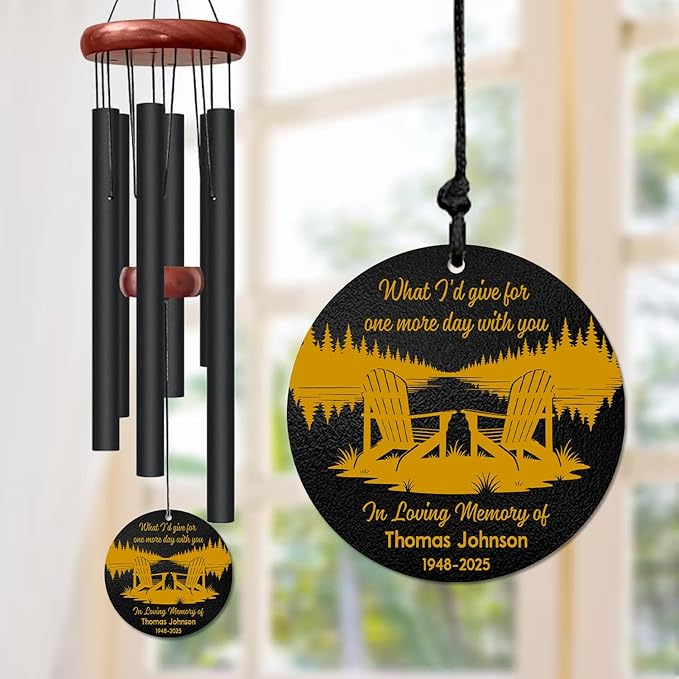 Personalized Memorial Wind Chime – “What I’d Give for One More Day with You” Custom Name & Years – Sympathy Gift for Family, Friends – Memorial Windchimes for Loss of Loved One – Remembrance Décor