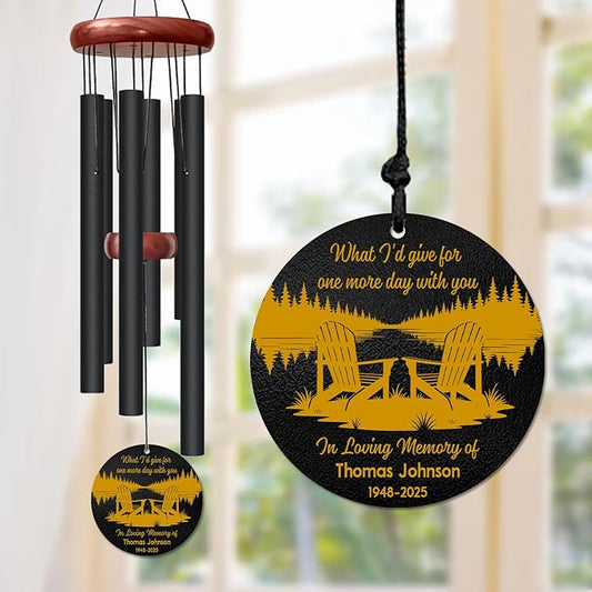 Personalized Memorial Wind Chime – “What I’d Give for One More Day with You” Custom Name & Years – Sympathy Gift for Family, Friends – Memorial Windchimes for Loss of Loved One – Remembrance Décor