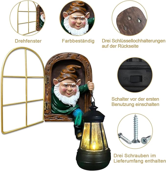 Fairy Garden Statues Gnomes Solar Lantern - Halloween Elf Out The Door Tree Hugger Figurines Fence Wall Yard Art Home Decor Outdoor Tree Face Sculpture, Ideal Thanksgiving Decorations
