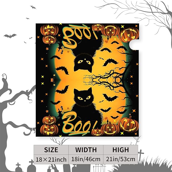 Halloween Mailbox Covers Black Cat Moon Pumpkin Magnetic Mailbox Wrap Castle Boo Spider Bat Mail Post Box Cover Standard Size 21x18 Inch for Garden Yard Decor