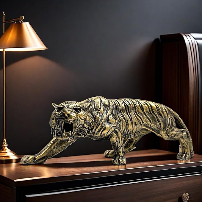 15.5 Inch Large Tiger Statue Figurine Sculpture Collectible Gifts for Tiger Lover Office Home Decor Desk Accessories Decoration Garden Figurines Outdoor Decor Bronze