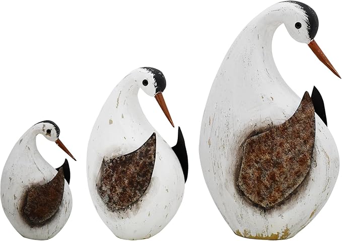 Aecipl Wood Bird Statue Standing Seagull Nautical Decor Coastal Birds Sculpture Indoor Outdoor Animal Figurine Beach Themed Decoration Rustic Home Art for Bedroom Garden (B, S+M+L)