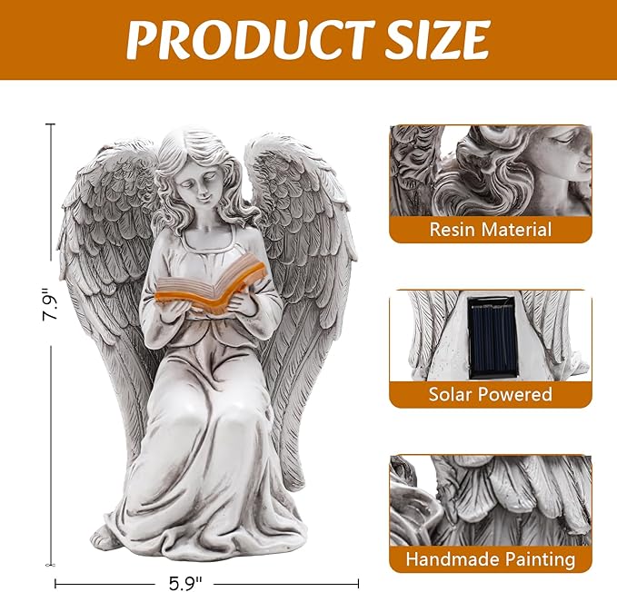 Angel Statue for Garden - 7.88 inches Guardian Solar Garden Statue, Gardening Gifts for Mom Grandma Lawn Ornaments Figurines for Outdoor Decor