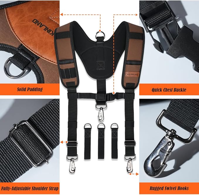 WELKINLAND Heavy Duty Tool Belt Suspender, Comfy Padded Tool Belt Suspenders, RipStop Construction Tool Belts Suspender, Fully-Adjustable Tool Belts Suspenders For Men, Carpenter Belt Suspender