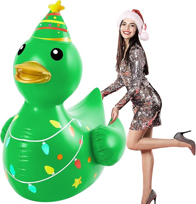 Hungdao 1 Pcs 4 Feet PVC Christmas Giant Inflatable Duck Huge Rubber Large Blow up Duck Christmas Pool Floats for Xmas Holiday Indoor Outdoor Pool Decorations (Christmas Tree)