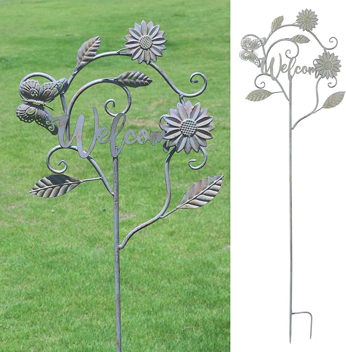 Decorative Garden Stakes with Welcome Sign,Metal Garden Stakes for Patio Garden Decor.