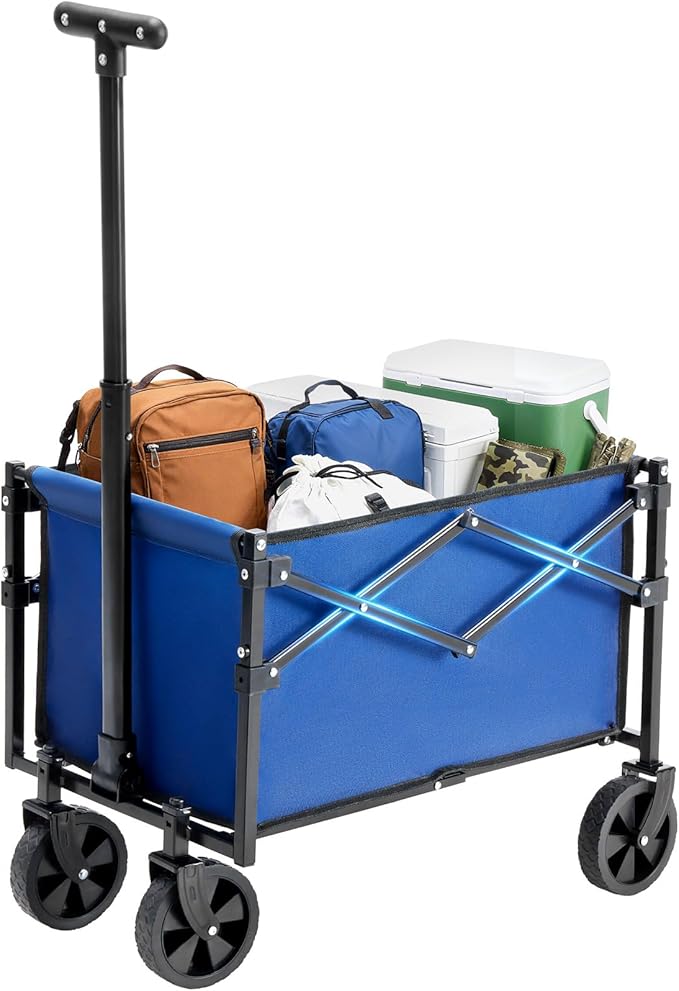 NEWBULIG Collapsible Wagon Cart with Wheels Foldable - Folding Utility Heavy Duty Wagons Carts for Grocery Sports Garden Shopping Camping Wheelbarrows