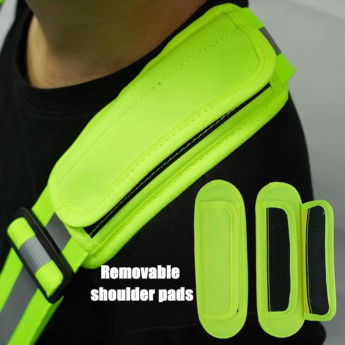 KUNN Hi-Vis Tool Belt Suspenders Heavy Duty Reflective Safety Work Suspender with Removed Padded Shoulder,4Pcs Tool Belt Loops