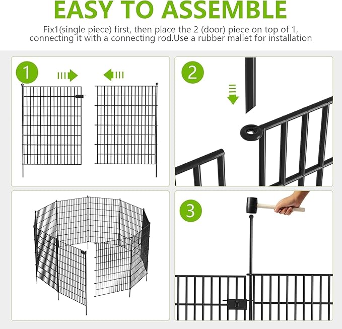 10 Panels No Dig Garden Fence with Gate, 32 in(H) X24.2 ft(L) Metal Fence Panels, Thickened Rustproof Garden Fencing, Animal Barrier Fence for Dogs, Rabbits, and Patio