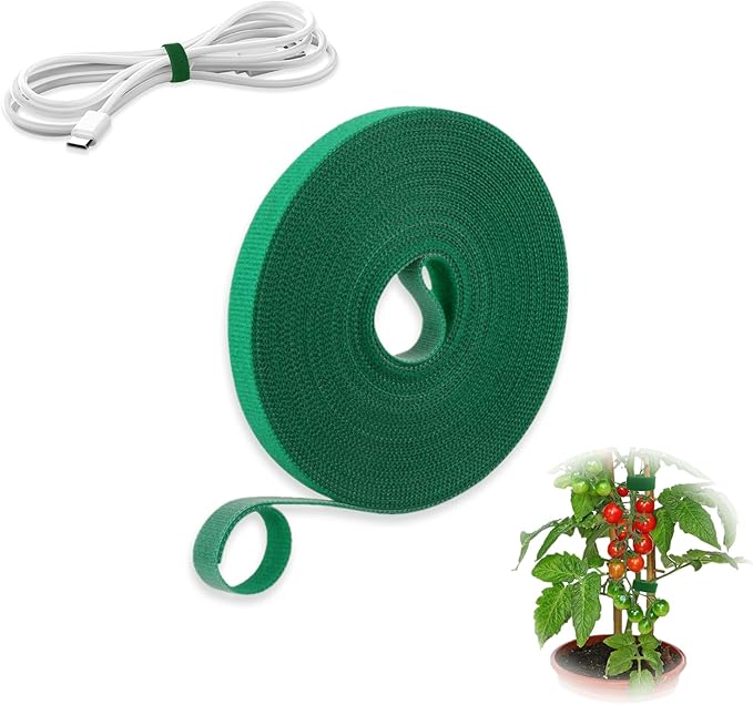 Plant Tape for Climbing Plants,Reusable Garden Tie Tape with Double-Sided Adhesive,Plant Twist Tie,Green Nylon for Outdoor Gardening,Tomato Plant Support,Cable Organization(32.8ft x0.47in)