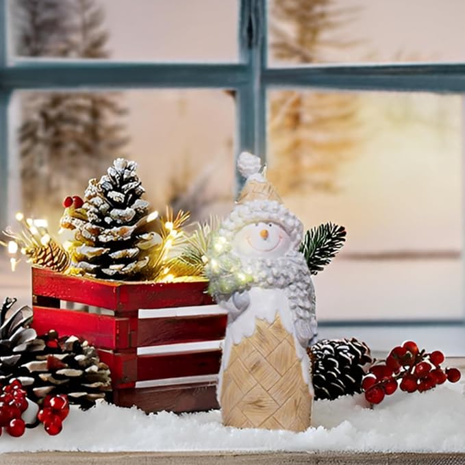 Newman House Studio Snowman Christmas Decorations Christmas-Tree Lighted - Snowmans Figurines Ornaments with LED Lights Merry Resin Holiday Light Up Snowman Indoor Decor 3.5 * 2.25 * 8.5 in